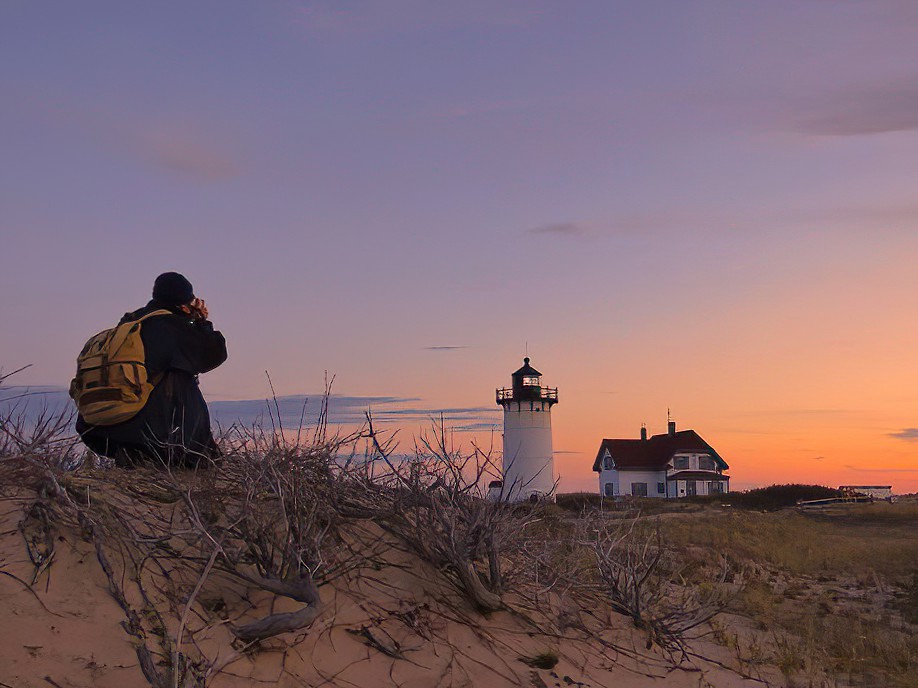 Taunton photographer capturing Race Point Lighthouse at sunset on Cape Cod.
